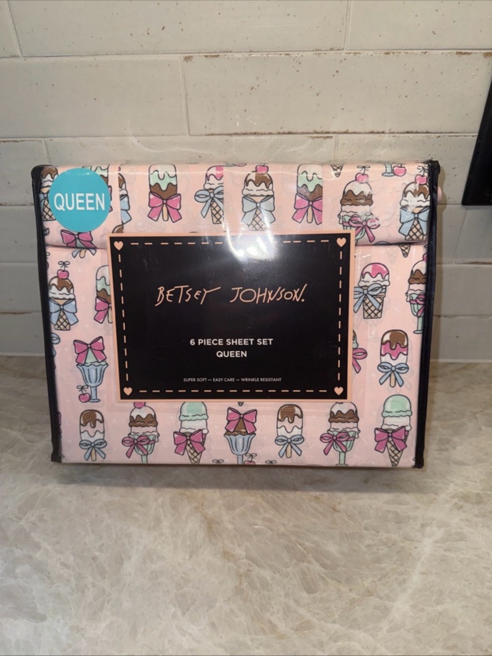 Betsey Johnson Queen Sheet Set 6 Piece Pink Ice Cream Coquette New